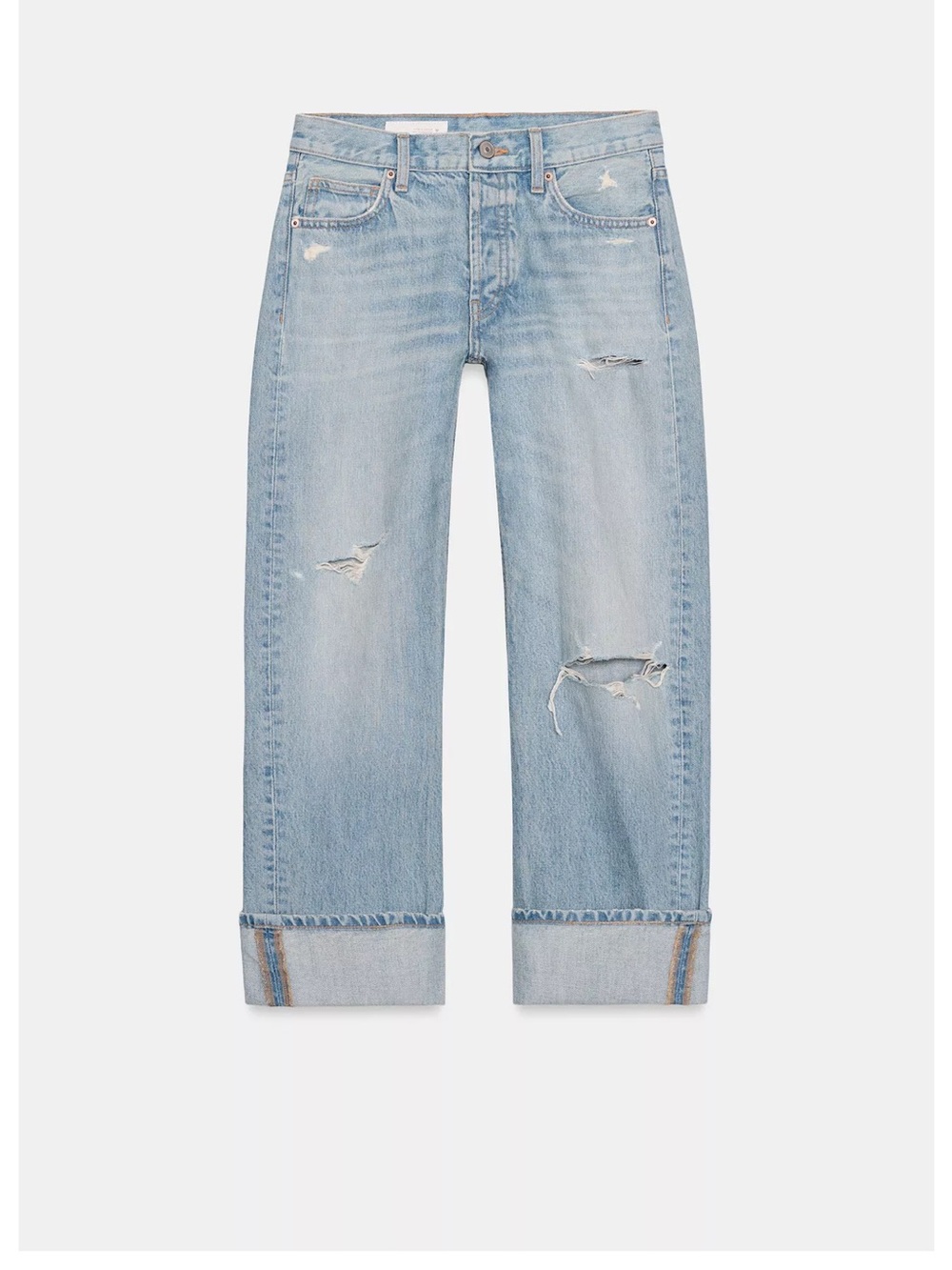 NWT ZARA MID RISE STRAIGHT LEG FOLD UP JEANS  US6
